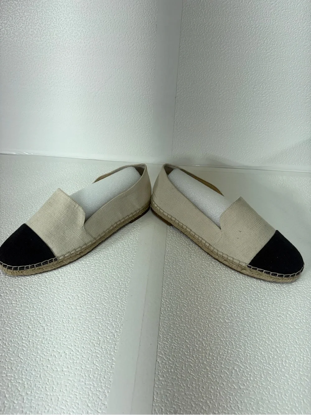 Sole Society Cream Canvas Espadrilles with Black Cap Toe S-173